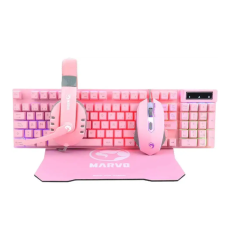 Combo MARVO Gamer CM370PK Rosado 4 en 1 Teclado/ Mouse /Audífonos /Mouse Pad